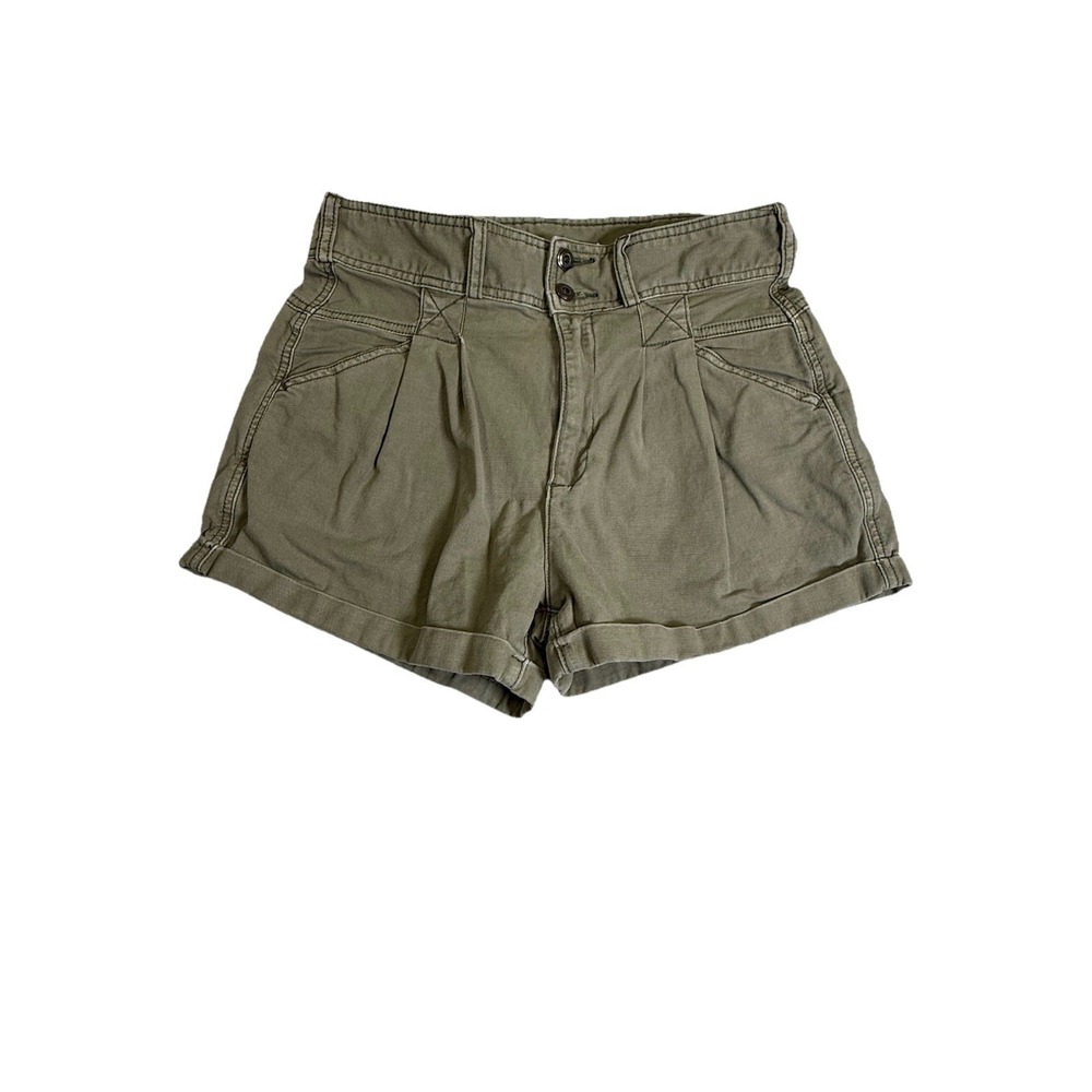Pilcro Shorts Women 28 Olive Green Excellent High Rise Pleated Utility Cuffed